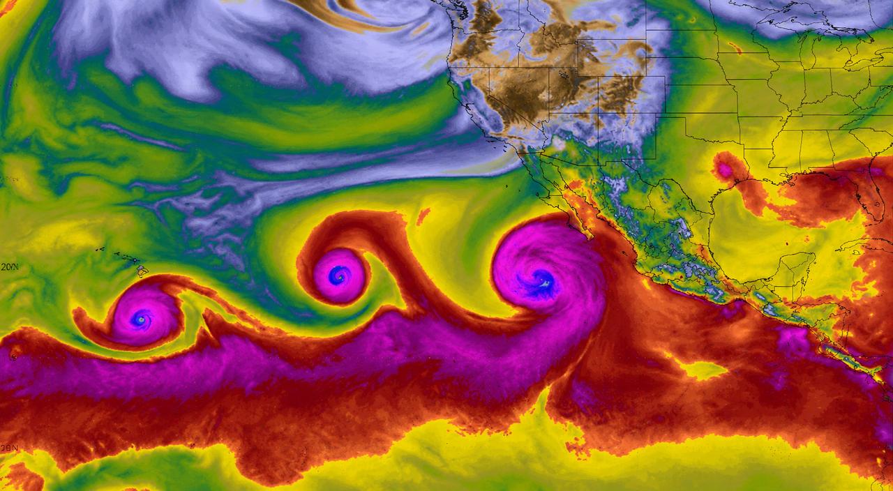 Trois cyclones alignés dans le Pacifique : la conséquence la plus spectaculaire de l’actuel super El Niño !