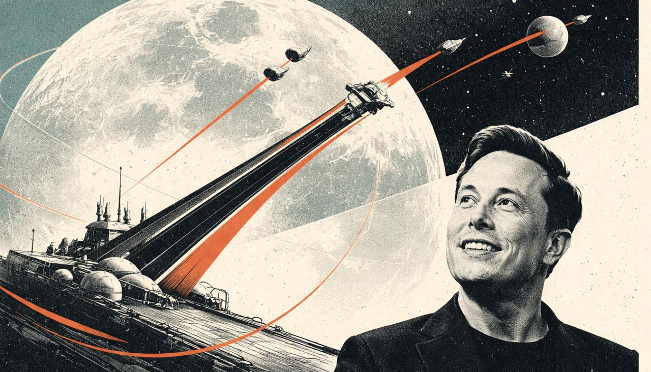 Elon Musk veut une usine sur la Lune… avec une catapulte électromagnétique pour lancer ses satellites IA !