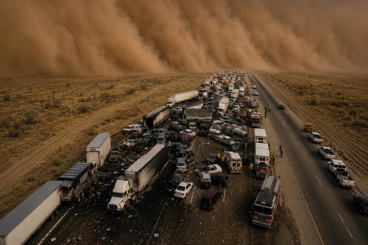 Le jour où un mur de sable a plongé une autoroute dans le chaos et provoqué un carambolage géant de 104 véhicules !