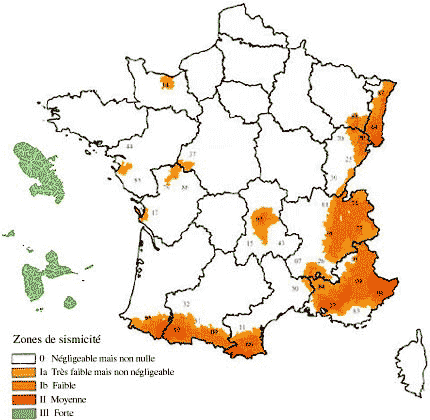 Zones de sismicité, crédits DR.