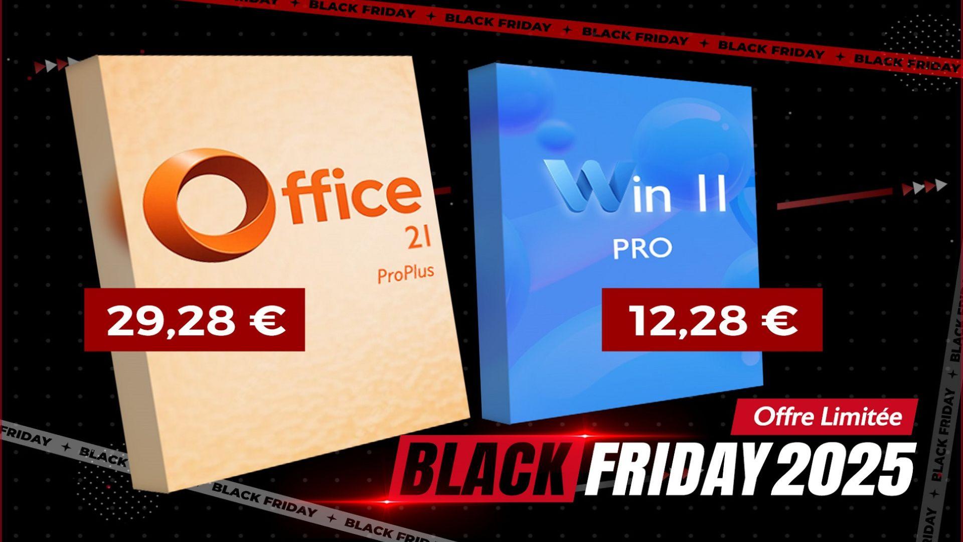 Black Friday 2025 : obtenez Office 2021 Pro pour 29,28€ & Windows 11 Pro à 12,28€ à vie