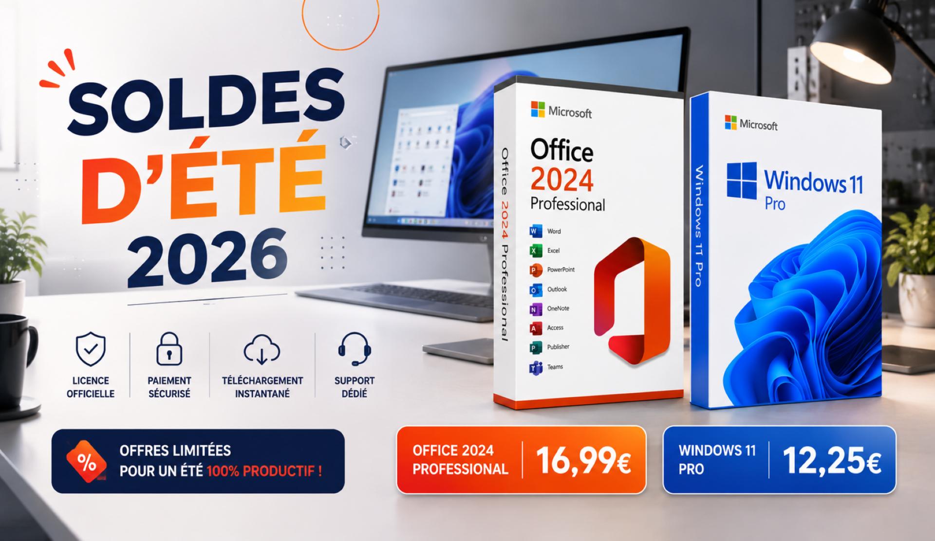 Soldes d'été : Office 2024 à 16,99 € et Windows 11 Pro à 12,25 € chez Godeal24