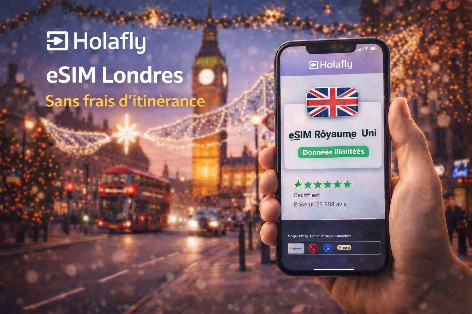 Holafly : eSIM Royaume-Uni, Londres pendant les fêtes sans frais d’itinérance