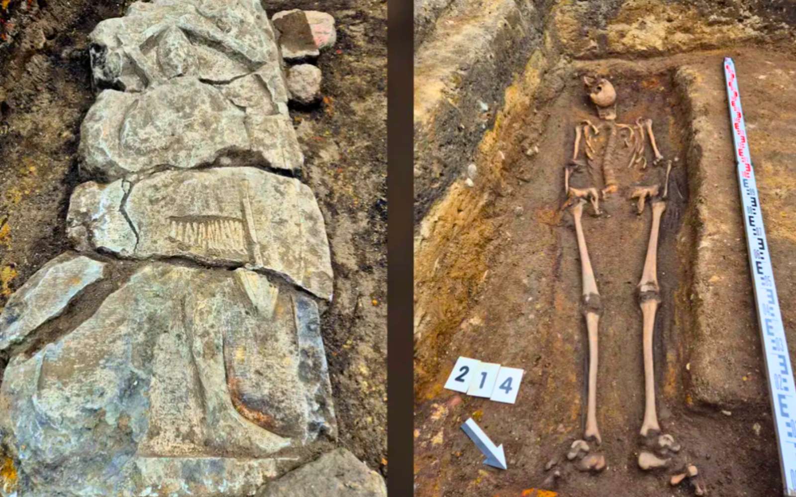 Sous une boutique d'un glacier, ils découvrent la pierre tombale d'un chevalier, un trésor médiéval unique en Europe