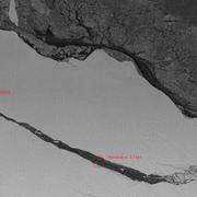 L’iceberg géant A-68, le 22 juillet 2017, quelques jours après sa séparation avec Larsen C. © DLR
