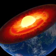 Coupe de le Terre ci-dessous le manteau (rouge), noyau externe (orange), et enfin noyau interne (jaune-blanc) .© Argonne National Laboratory CC BY-NC 2.0