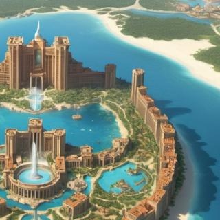 Imagem da Atlântida gerada por inteligência artificial. © OpenArt.ai