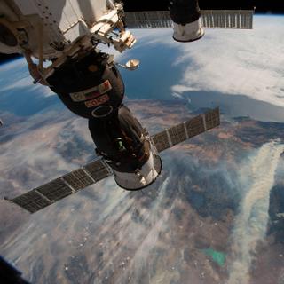 Le véhicule Soyouz MS-09 dans lequel une fuite d&#39;air a été détectée. © Nasa