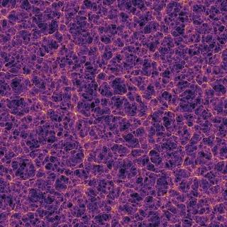 Une simulation numérique célèbre depuis plus d'une décennie montrant qu'en quelques milliards d'années la matière noire s'est structurée en filaments d'amas de galaxies. © V. Springel et al., MPA Garching, The Millenium Simulation