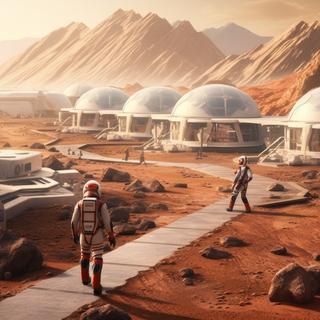 Viver em Marte, na Lua ou no espaço significa que os humanos enfrentam grandes desafios fisiológicos e psicológicos. © Aliaksei, Adobe Stock (imagem gerada por IA)