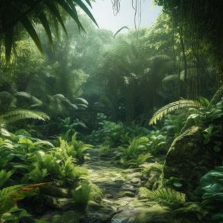 Illustration générée par une IA d'une jungle préhistorique. © nsit0108, Adobe Stock