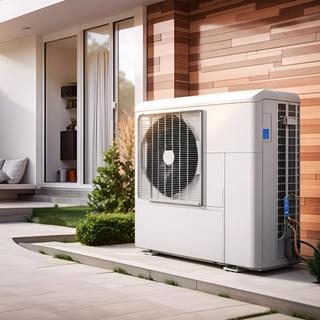 Bomba de calor (PAC) na frente de uma casa moderna © Jérôme Rommé, Adobe Stock