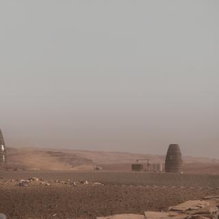 Conceito de habitat em Marte desenvolvido pela AI. Fábrica Espacial. © IA. Fábrica Espacial