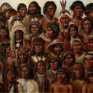 Pintura de retratos de nativos americanos "Povos nativos da América"por volta de 1885. Foto G. Mützel. © Wikimedia Commons, domínio público.