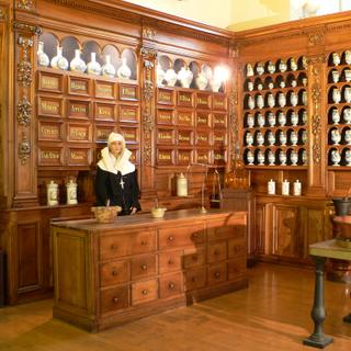 Reconstrução do boticário do Hôtel-Dieu de Lyon, construído por volta de 1673. Museu dos hospícios civis de Lyon. © Wikimedia Commons, domínio público