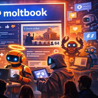 Moltbook é a primeira rede social reservada para agentes de IA. © EB, imagem gerada com ChatGPT