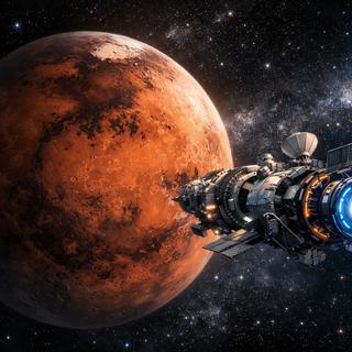 Uma empresa russa afirma estar trabalhando em um sistema de propulsão que permitiria chegar a Marte em apenas um mês. © Imagem gerada com ChatGPT