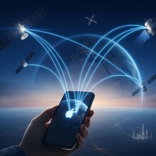 A Apple está trabalhando em novos recursos de satélite para seu iPhone. © EB, imagem gerada por AI ChatGPT