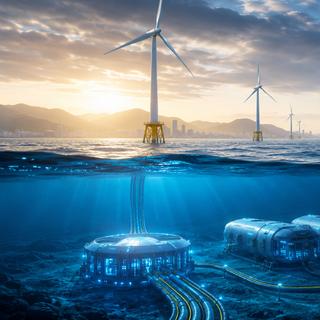 La Chine innove avec un data center&nbsp;(centre de données) alimenté par de l'éolien&nbsp;offshore. © AP avec ChatGPT