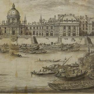 Collège des Quatre Nations, construit par l'architecte Louis Le Vau, terminé en 1688 ; c'est l'actuel Institut de France à Paris. Estampe d'Israël Sylvestre, datée de 1680 environ. © Wikimedia Commons, domaine public. 