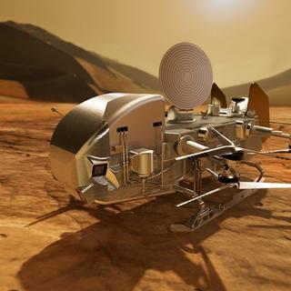 La sonde Dragonfly doit partir explorer Titan en se posant à sa surface. Arrivée prévue en 2034. © Nasa