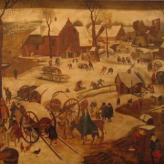 Os impostos na Idade Média foram pagos pela primeira vez na forma de corvéias. O pagamento do dízimo segundo Brueghel, o Velho. © Fabos, Wikimedia Commons, domínio público