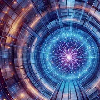 O LHC e o cosmos visto pela IA. © BING AI Designer Microsoft Corporation