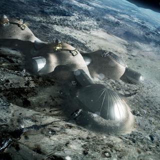 Illustration du futur village lunaire. © ESA, Foster&amp;amp;Partners