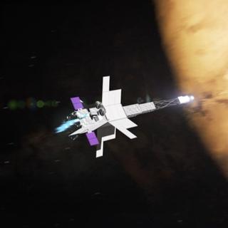 Impressão artística do SR-1 Freedom, uma embarcação movida a energia nuclear. © NASA