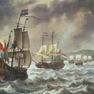 Tableau Avant la batailles des dunes (Provinces-Unies contre Espagne dans la Manche), octobre 1639, par Reinier Nooms. National Maritime Museum, Greenwich, Londres. © Wikimedia Commons, domaine public