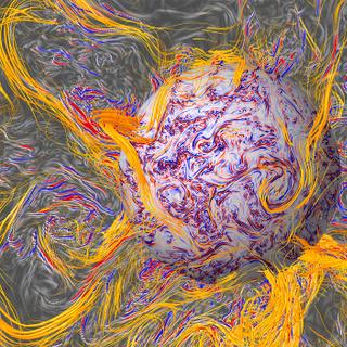 Uma simulação do campo magnético da Terra. © Julien Aubert, IPGP-CNRS