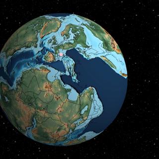 Il y a 120 millions d’années, le climat global était plus chaud qu’aujourd’hui. Point de calotte glaciaire à cette période. L’Europe est en encore en morceaux. Une partie de la France est sous l’eau. © Ian Webster