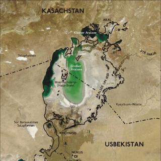 Mapa da região sobreposto a imagem de satélite (2004). Crédito NASA.