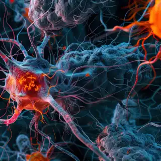 Dans la maladie d’Alzheimer, la protéine tau se modifie anormalement et forme des enchevêtrements à l’intérieur des neurones. Ces amas perturbent leur fonctionnement et participent progressivement à leur dégénérescence. © Anton, Adobe Stock, généré à l'aide de l'IA