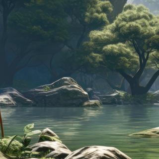 Image générée par une IA d'un ancêtre d'Homo sapiens au bord d'une rivière.&nbsp;© Microgen, Adobe Stock