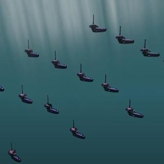 Des munitions rôdeuses synchronisées sous l’eau. © Arkeocean