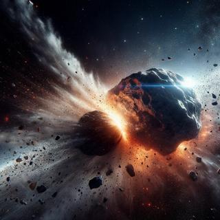 Dardo atingindo o asteróide Dimorphos. © XD, Futura com DALL-E