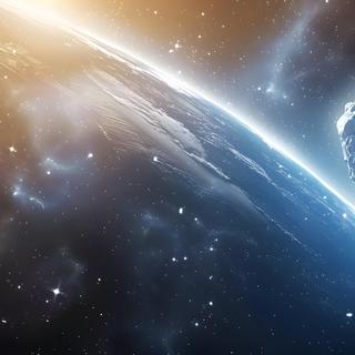 Impressão artística da passagem muito próxima de um asteróide próximo à Terra. © Arma, Adobe Stock (imagem gerada com IA)