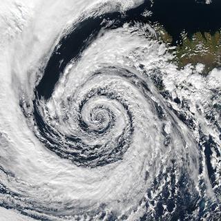 Un «&nbsp;ouragan arctique&nbsp;» au large de la Norvège vu d'un satellite. © Nasa