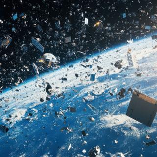 Imagem ilustrativa de detritos espaciais. © missisya, Adobe Stock (imagem gerada por IA)