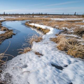 O derretimento do permafrost devido ao aquecimento global está a colocar-nos num círculo vicioso preocupante. © Justlight, Adobe Stock (imagem gerada por IA)