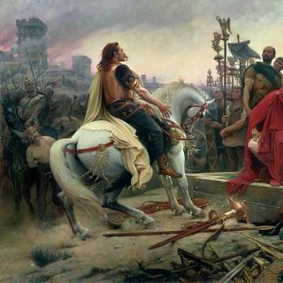 Vercingétorix jette ses armes aux pieds de César, un tableau de Lionel Royer achevé en 1899. © Musée Crozatier du Puy-en-Velay, DP