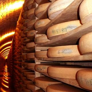Leite cru ou pasteurizado, entre tradição e higiene. Aqui, Tommes de Comté numa adega de maturação em Fort des Rousses, no Jura. © Liné1, DP