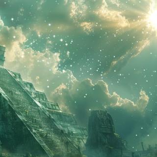 Ilustração de um templo maia durante um fenômeno celestial. © Nat, Adobe Stock