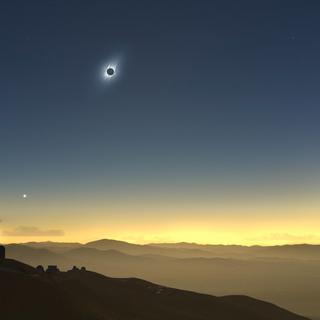 Illustration de l&#39;éclipse totale du Soleil du 2 juillet vue de l&#39;observatoire de La Silla, au Chili. © ESO