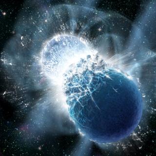 Impressão artística da colisão de duas estrelas de nêutrons. © Dana Berry, Sky Works Digital Inc.