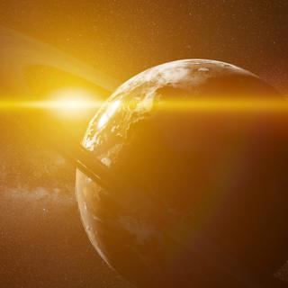 Ilustração de um exoplaneta com anéis. © dottedyeti, Adobe Stock