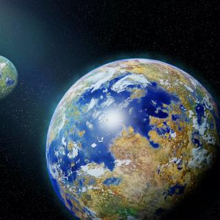 Representação artística de planetas terrestres habitáveis ​​(exoEarth). © dottedyeti, Adobe Stock