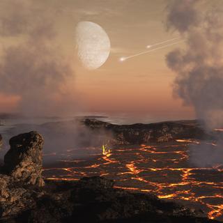 Impressão artística de um oceano de magma planetário e a desgaseificação de seus voláteis na superfície. © Dan Durda, Instituto de Pesquisa do Sudoeste