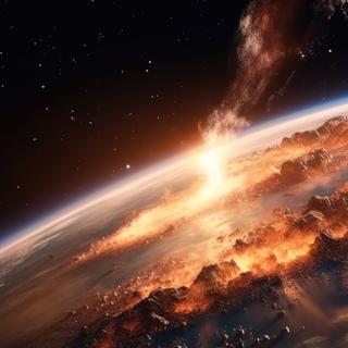 Illustration générée par une IA de l'impact d'un astéroïde à la surface de la Terre.&nbsp;© visoot, Adobe Stock